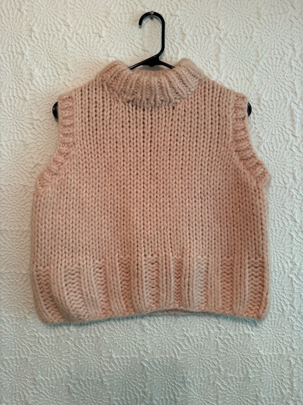 Zara Cropped Chunky High Neck Knit Sleeveless Sweater Vest - Blush Pink, M